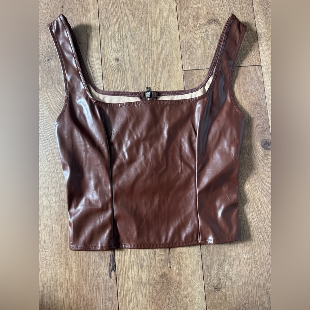 SHEIN Brown Faux Leather Tank Top